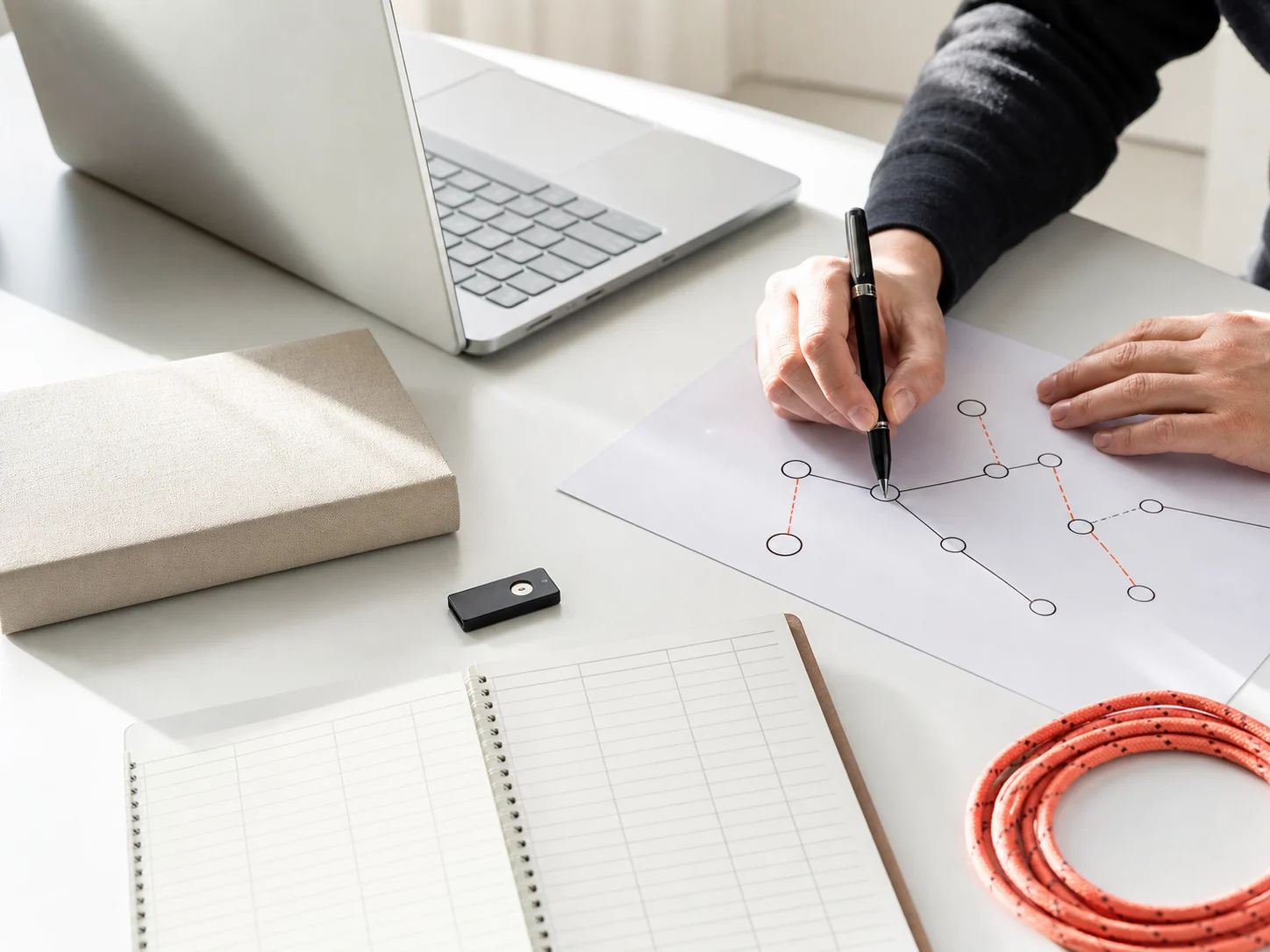 Credential governance planning on a bright desk